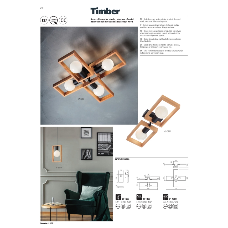 Redo 01-1968 - Laevalgusti TIMBER 2xE27/42W/230V pöök