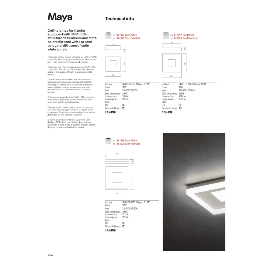 Redo 01-2000 - LED hämardatav laelamp MAYA LED/55W/230V 51x51 cm kuldne