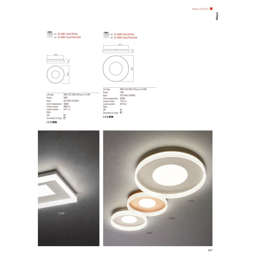 Redo 01-2000 - LED hämardatav laelamp MAYA LED/55W/230V 51x51 cm kuldne