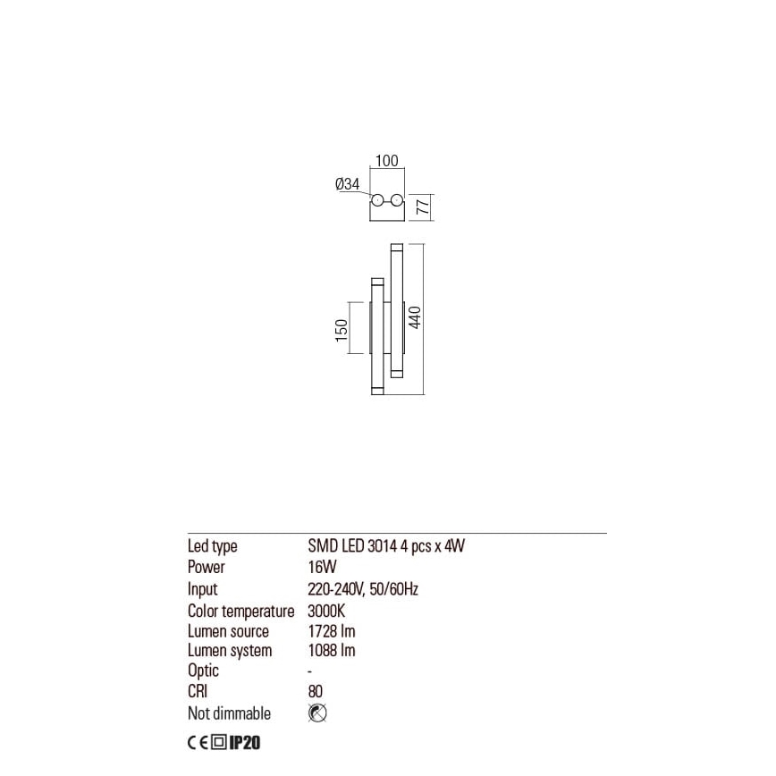 Redo 01-2035 - LED Seinavalgusti MADISON 4xLED/4W/230V must