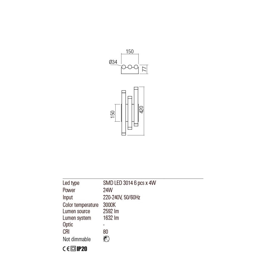 Redo 01-2037 - LED Seinavalgusti MADISON 6xLED/4W/230V vask