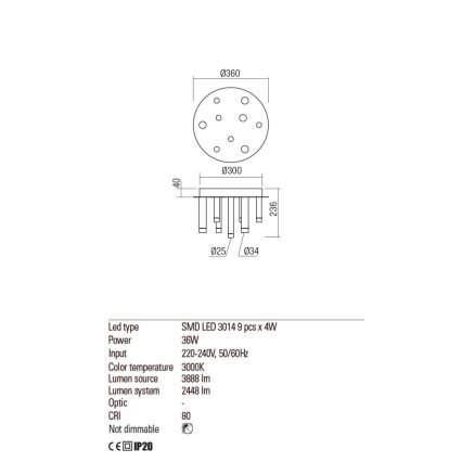 Redo 01-2039 - LED Laevalgusti MADISON 9xLED/4W/230V kuldne