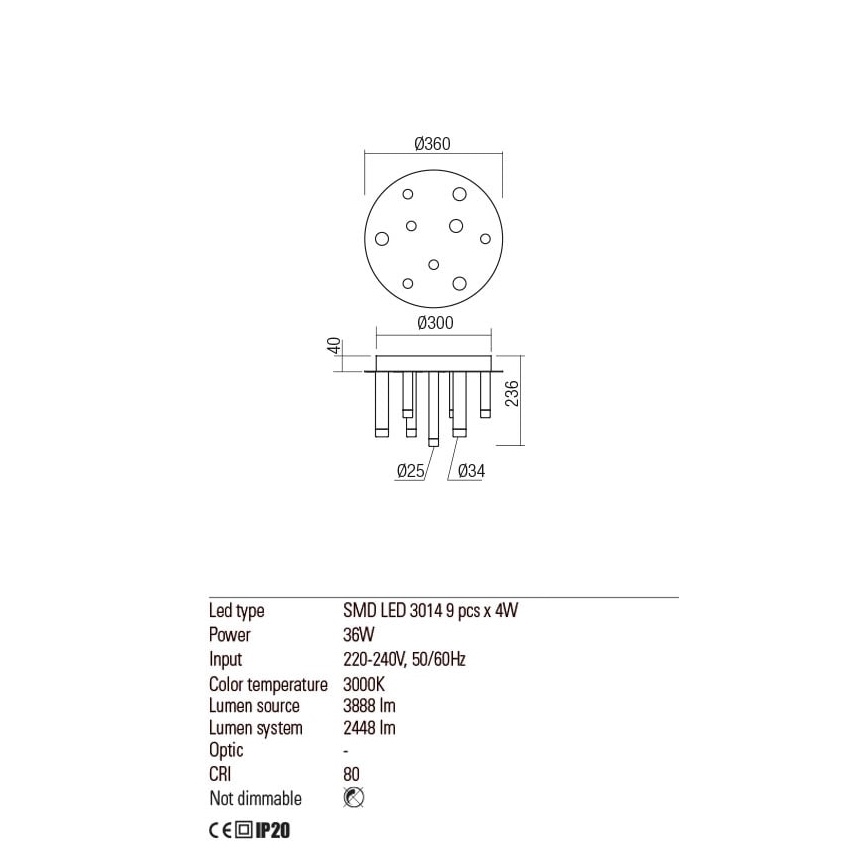 Redo 01-2041 - LED Laevalgusti MADISON 9xLED/4W/230V must