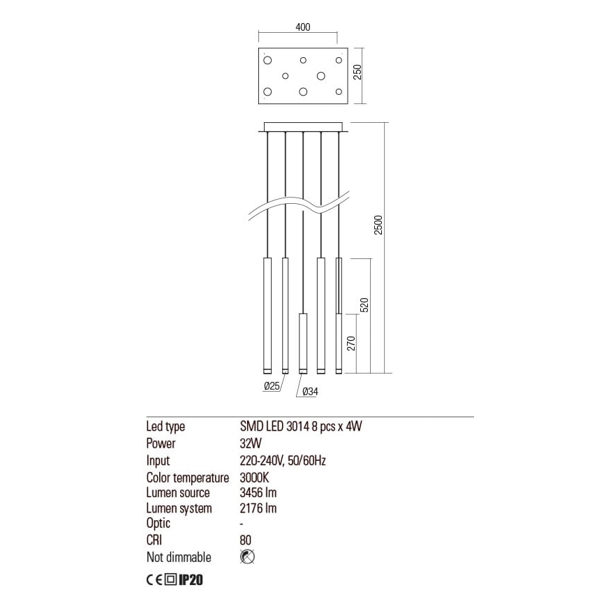 Redo 01-2049 - LED Lühter MADISON 8xLED/4W/230V läikiv kroom/must/vask