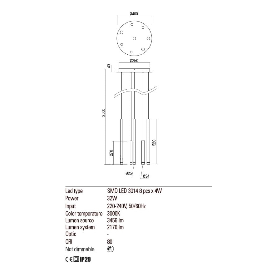 Redo 01-2050 - LED Lühter MADISON 8xLED/4W/230V kuldne