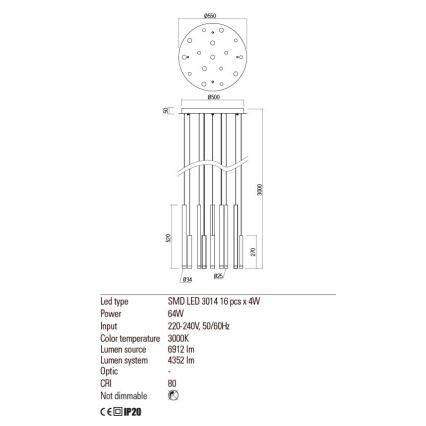 Redo 01-2058 - LED Lühter MADISON 16xLED/4W/230V kuldne