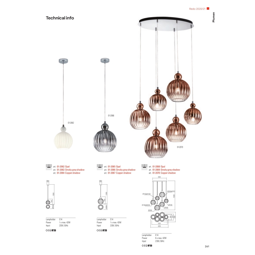 Redo 01-2070 - Lühter PLUMEN 6xE14/42W/230V vask