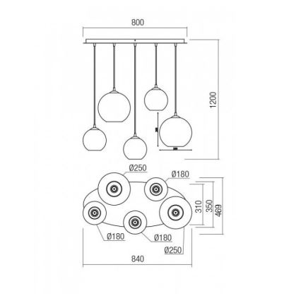 Redo 01-2080 - Lühter BOWL 5xE27/42W/230V vask