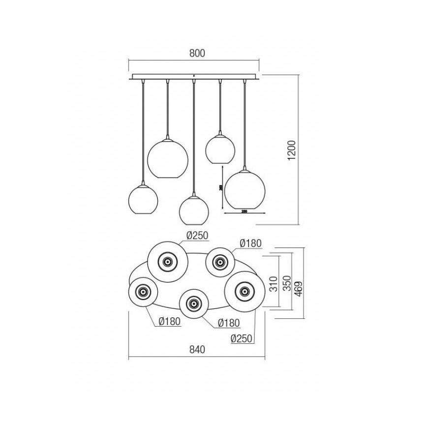Redo 01-2080 - Lühter BOWL 5xE27/42W/230V vask