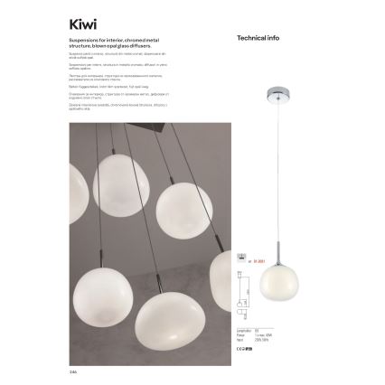 Redo 01-2081 - Kaabliga rippvalgusti KIWI 1xG9/40W/230V läbimõõt 12 cm läikiv kroom/valge