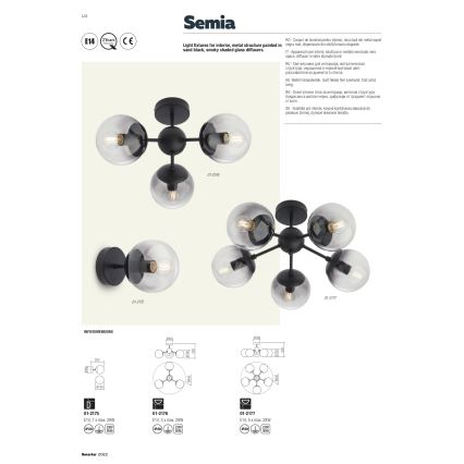 Redo 01-2175 - Seinavalgusti SEMIA 1xE14/28W/230V must/suitsune