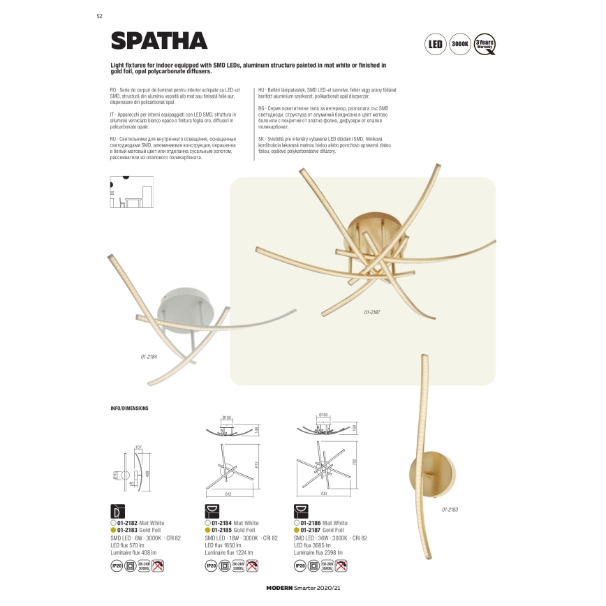 Redo 01-2187 - LED Laevalgusti SPATHA 6xLED/6W/230V 3000K kuldne