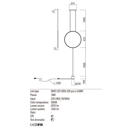 Redo 01-2197 - LED Põrandalamp SLICK LED/19W/230V must