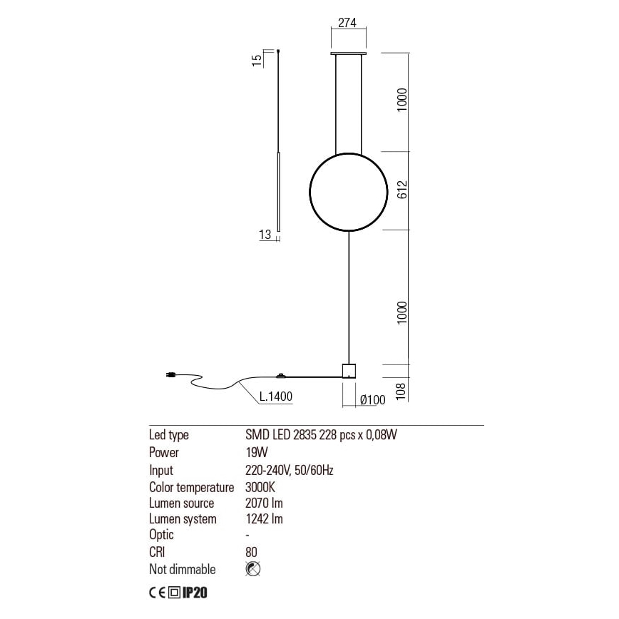 Redo 01-2197 - LED Põrandalamp SLICK LED/19W/230V must