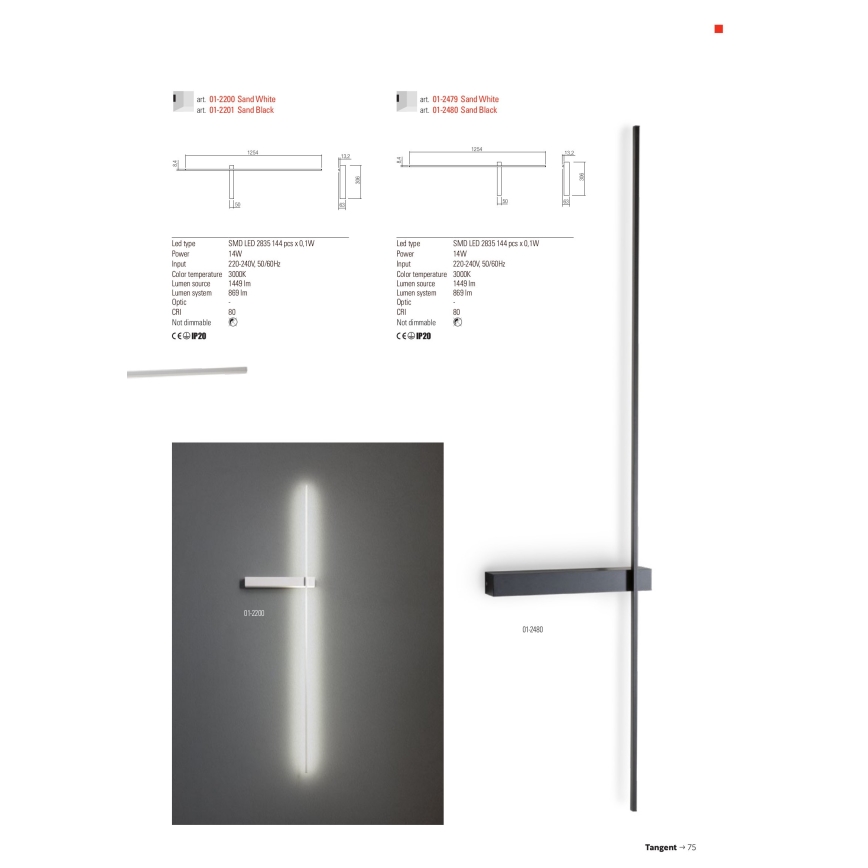 Redo 01-2200 - LED seinavalgusti TANGENT LED/14W/230V valge