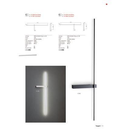 Redo 01-2201 - TANGENT LED seinavalgusti LED/14W/230V must