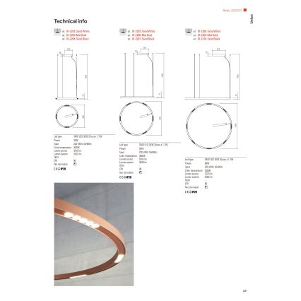 Redo 01-2207 - LED Lühter UNION LED/50W/230V CRI 90 3000K d. 90 cm must