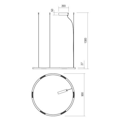 Redo 01-2207 - LED Lühter UNION LED/50W/230V CRI 90 3000K d. 90 cm must