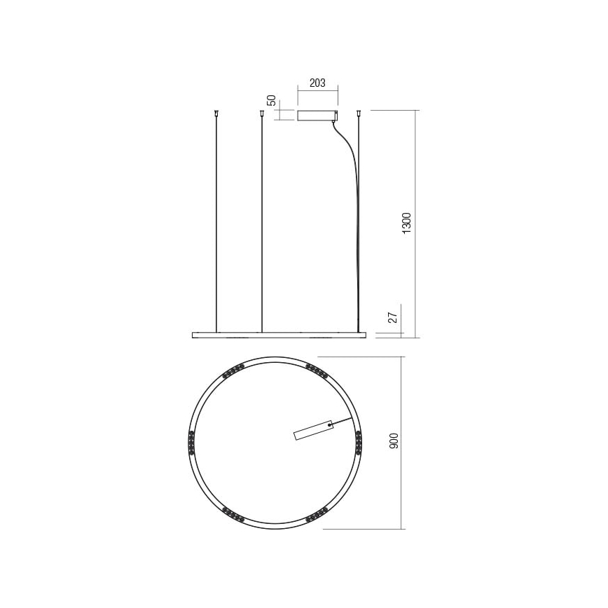 Redo 01-2207 - LED Lühter UNION LED/50W/230V CRI 90 3000K d. 90 cm must