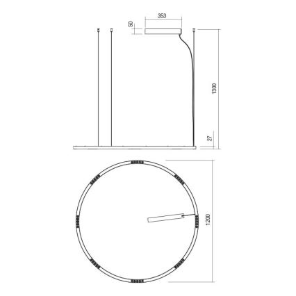 Redo 01-2209 - LED Lühter UNION LED/68W/230V CRI 90 3000K d. 120 cm kuldne