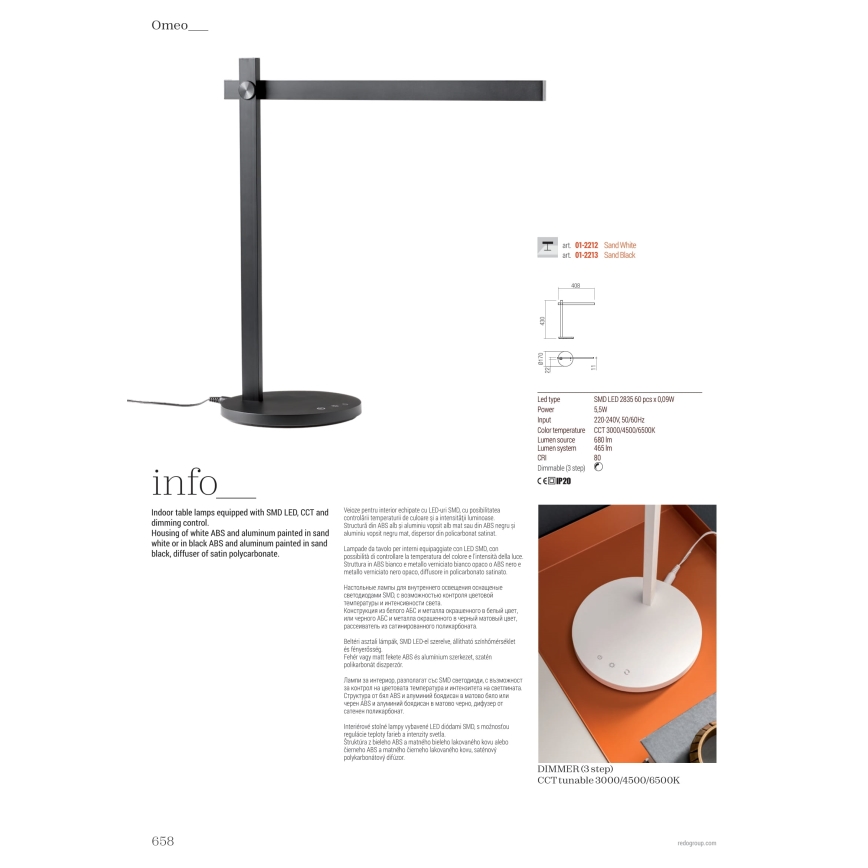 Redo 01-2213 - LED Hämardatav puutetundlik laualamp OMEO LED/5,5W/230V 3000/4500/6500K must