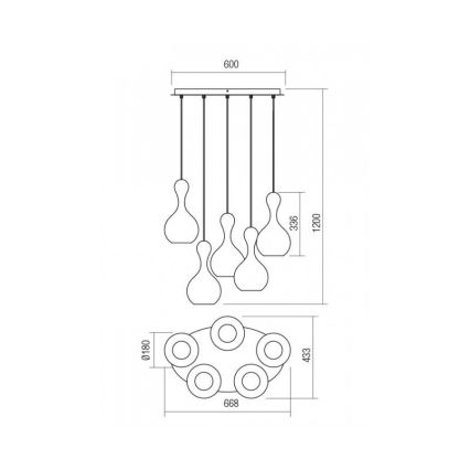 Redo 01-2263 - Lühter LOB 5xE27/42W/230V vask