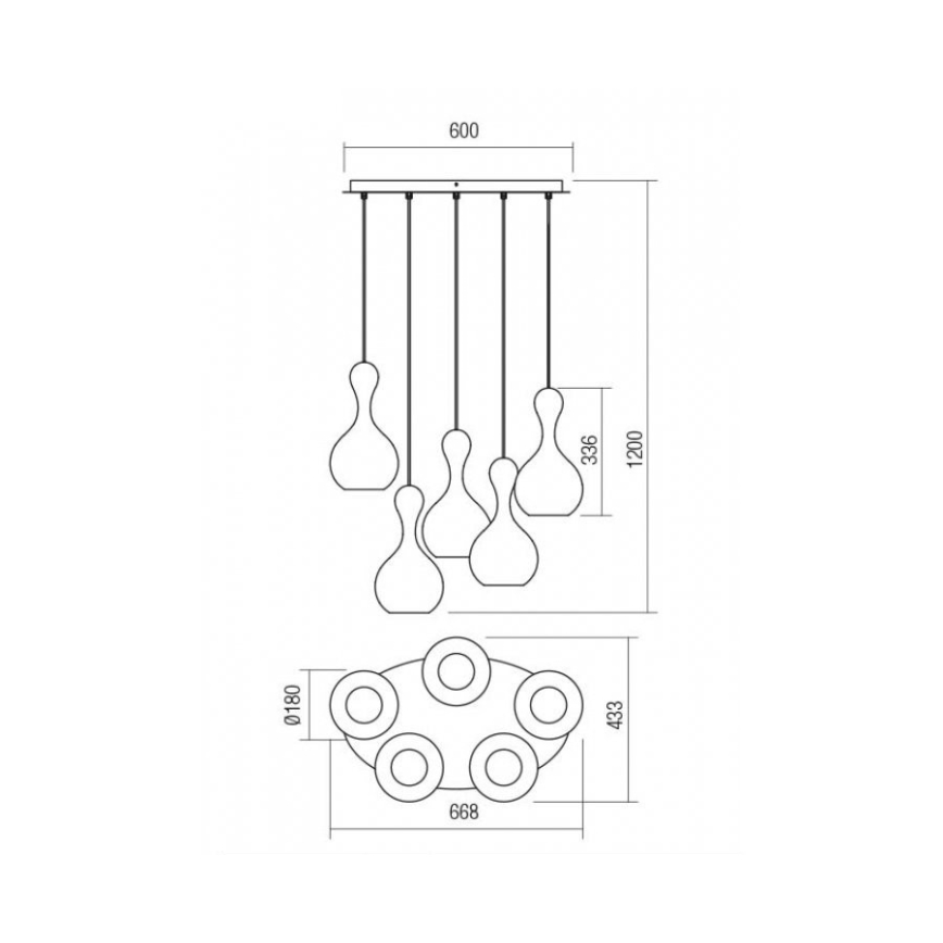 Redo 01-2263 - Lühter LOB 5xE27/42W/230V vask