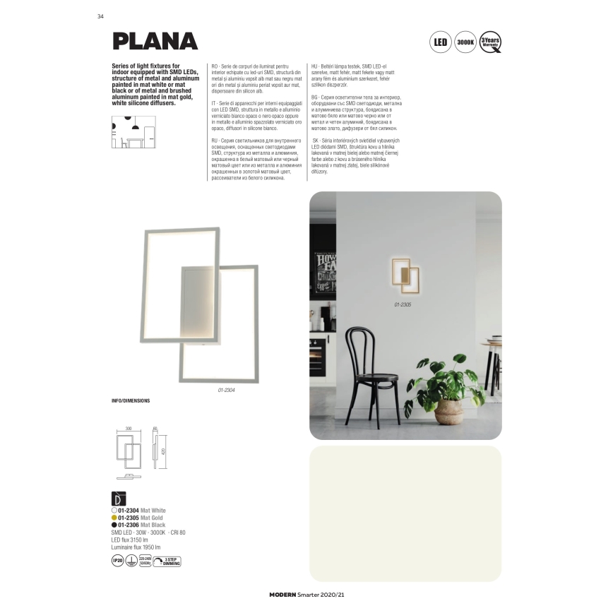 Redo 01-2317 - LED hämardatav ripplühter kaablil PLANA LED/80W/230V kuldne