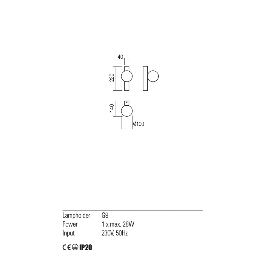 Redo 01-2373 - Seinavalgusti GOJI 1xG9/28W/230V must