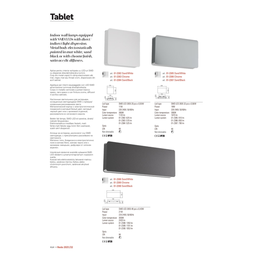 Redo 01-2384 - LED-seinavalgusti TABLET LED/11W/230V 3000K CRI 90 must