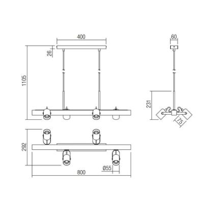 Redo 01-2418 - Lühter TAFFI 4xE27/42W/230V must/pöök