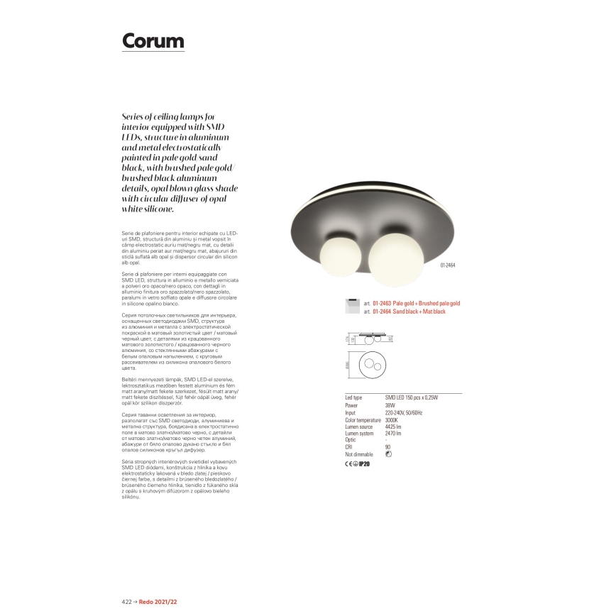 Redo 01-2466 - LED laevalgusti CORUM LED/48W/230V 3000K CRI 90 must
