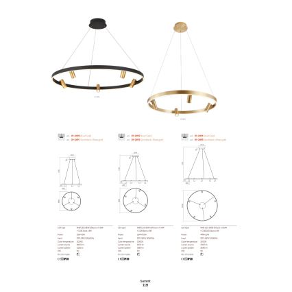 Redo 01-2490 - LED Lühter SUMMIT LED/38W/230V CRI 90 d. 61,6 cm kuldne