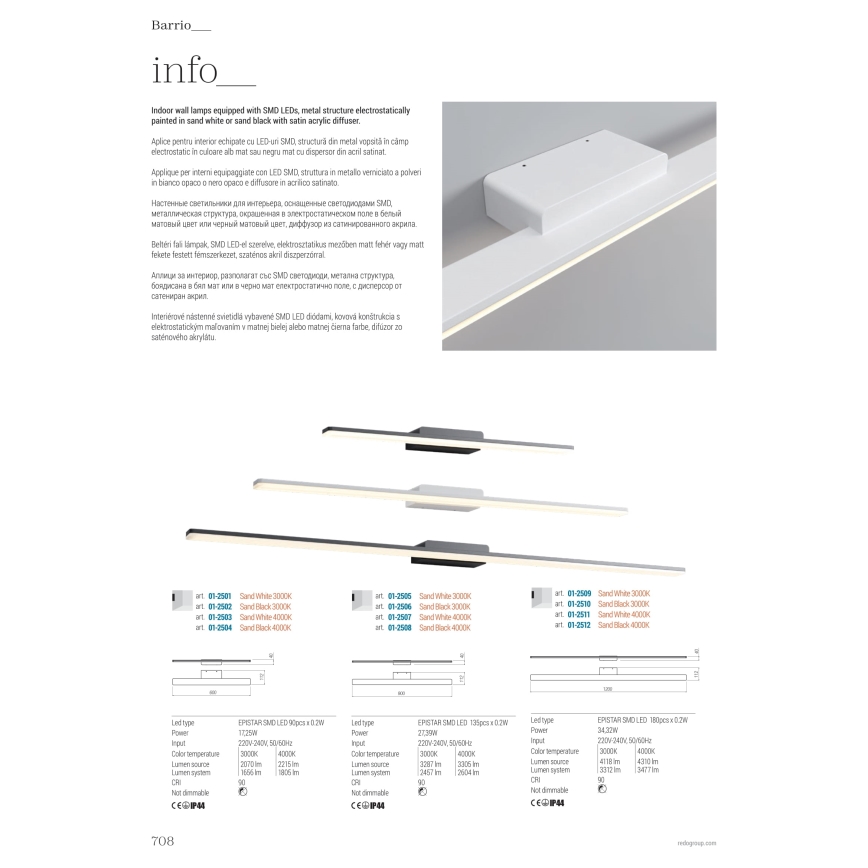 Redo 01-2504 - LED Peeglivalgustus vannituppa BARRIO LED/17,25W/230V 60 cm CRI 90 IP44 must
