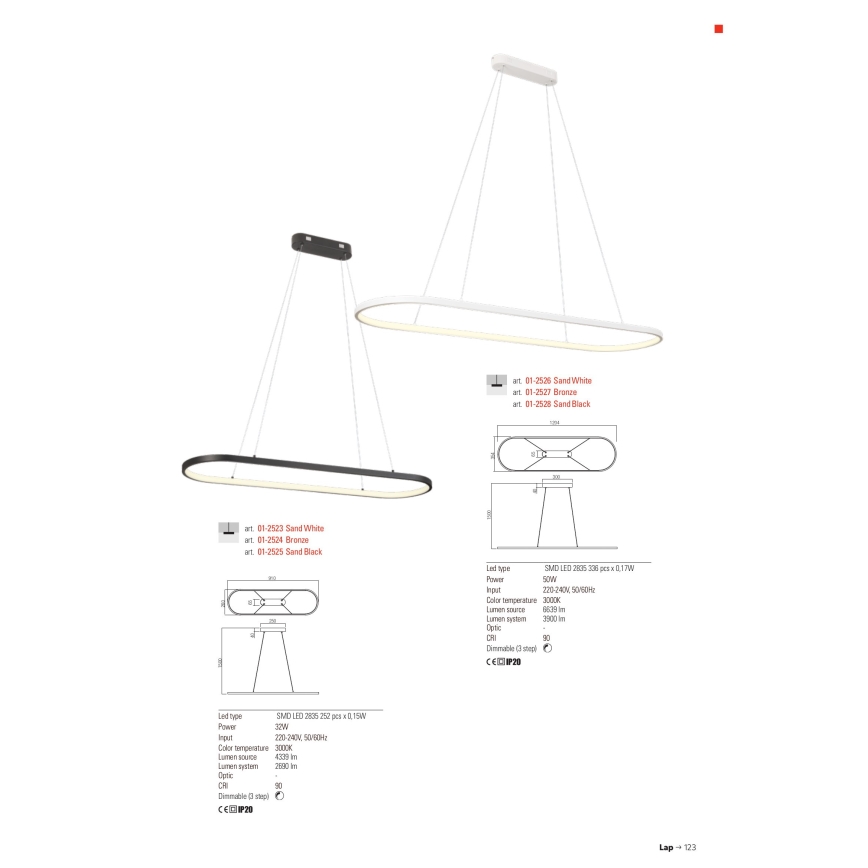 Redo 01-2523 - LED Hämardatav lühter LAP LED/32W/230V CRI 90 valge