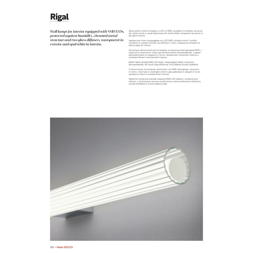 Redo 01-2591 - RIGAL LED peeglivalgusti vannitoale, 12 W/230 V, 60 cm, CRI 90, IP44, läikiv kroom/valge