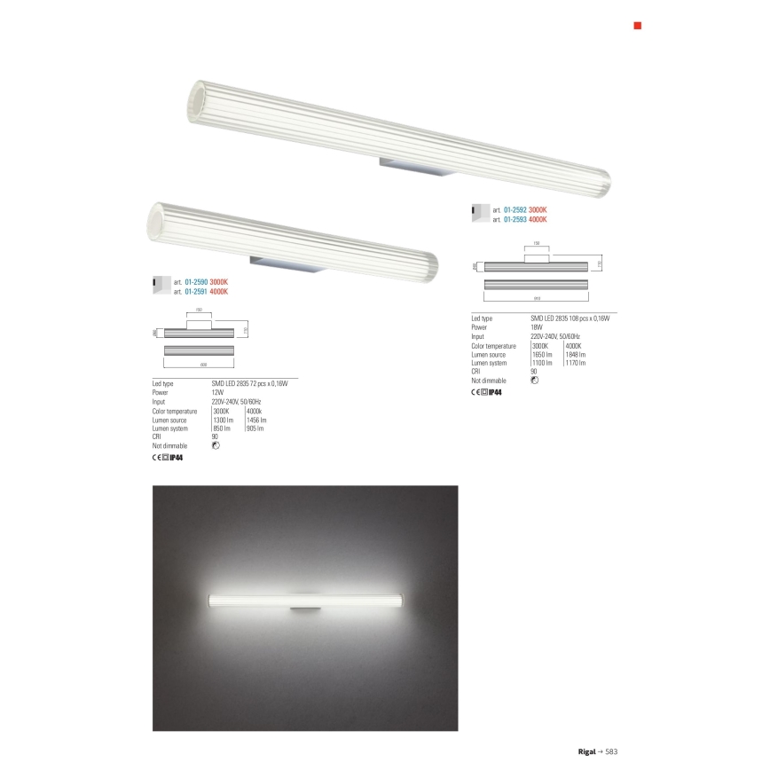 Redo 01-2592 - LED-vannitoa peeglivalgusti RIGAL LED/18W/230V 3000K 91 cm CRI 90 IP44 läikiv kroom/valge