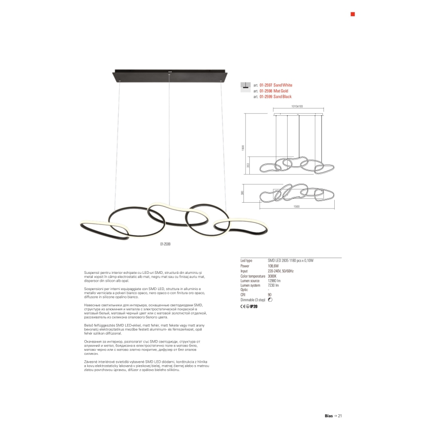 Redo 01-2599 - LED Hämardatav lühter BIAS LED/108,6W/230V CRI 90 3000K must