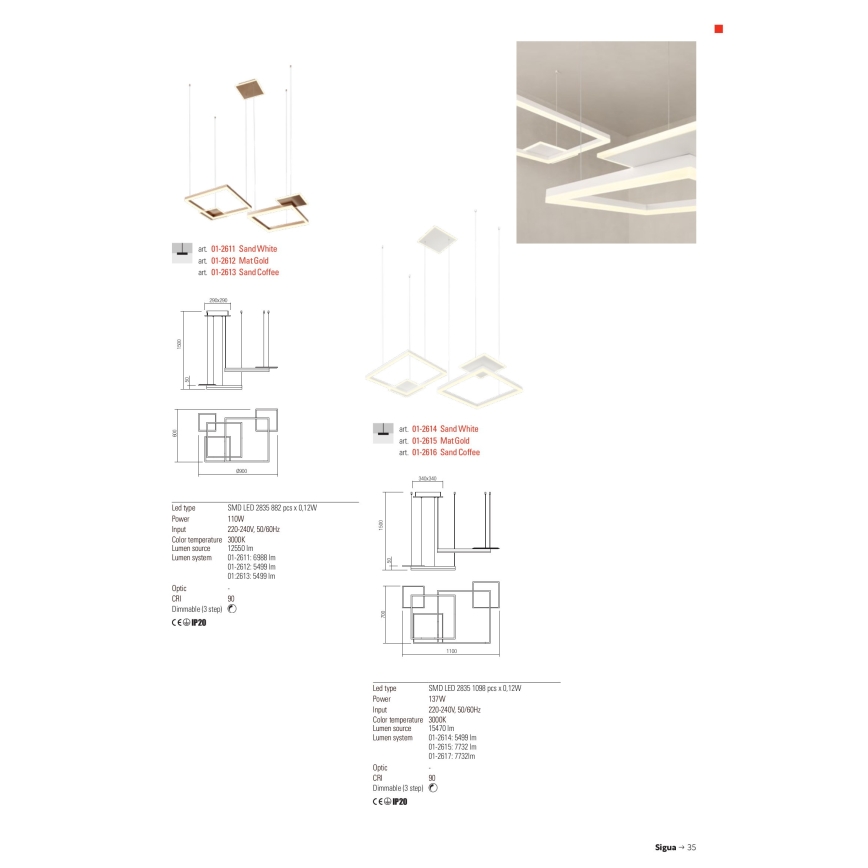 Redo 01-2611 - Hämardatav LED-rippvalgusti SIGUA LED/110W/230V CRI 90 valge