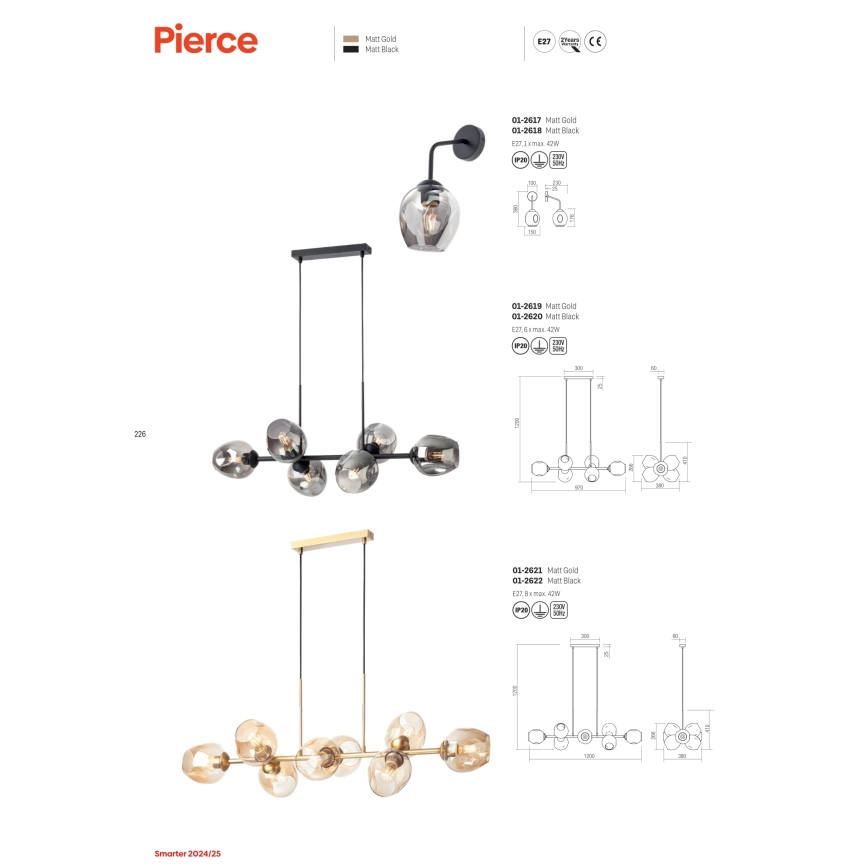 Redo 01-2618 - Seinavalgusti PIERCE 1xE27/42W/230V must/suitsune