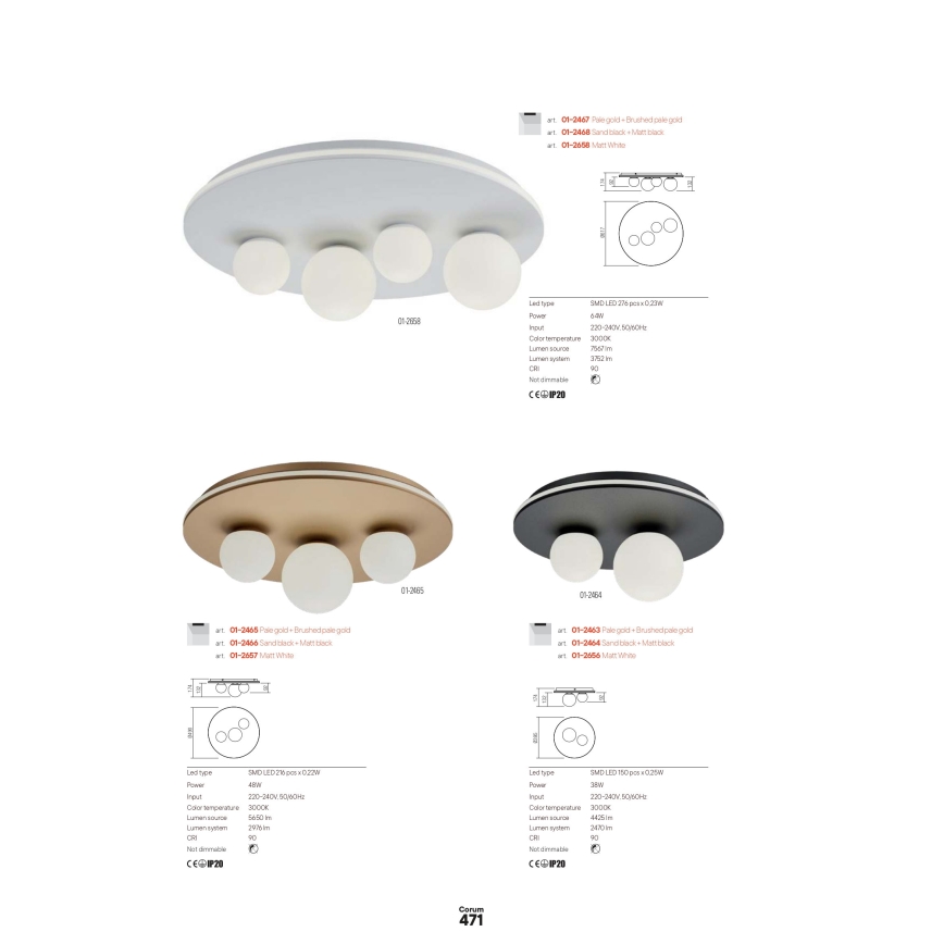 Redo 01-2657 - LED laevalgusti CORUM LED/48W/230V 3000K CRI 90 valge