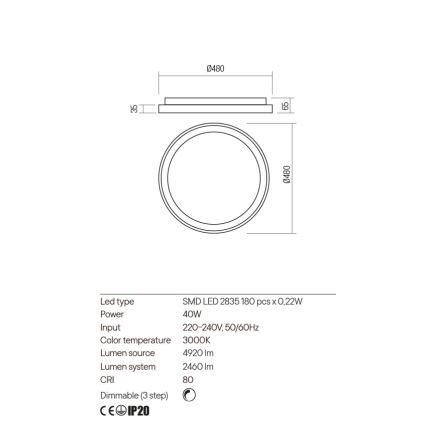 Redo 01-2667 - LED Hämardatav laevalgusti ICONIC LED/40W/230V d. 48 cm kuldne