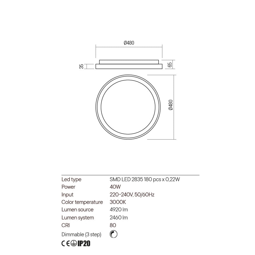 Redo 01-2668 - LED Hämardatav laevalgusti ICONIC LED/40W/230V d. 48 cm must