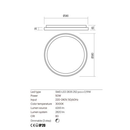 Redo 01-2670 - LED Hämardatav laevalgusti ICONIC LED/50W/230V d. 58 cm kuldne