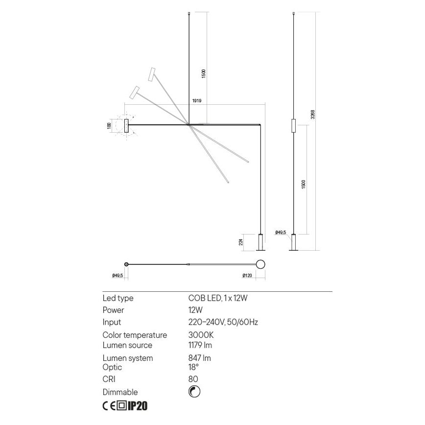 Redo 01-2695 - LED Hämardatav põrandalamp PICAS LED/12W/230V must