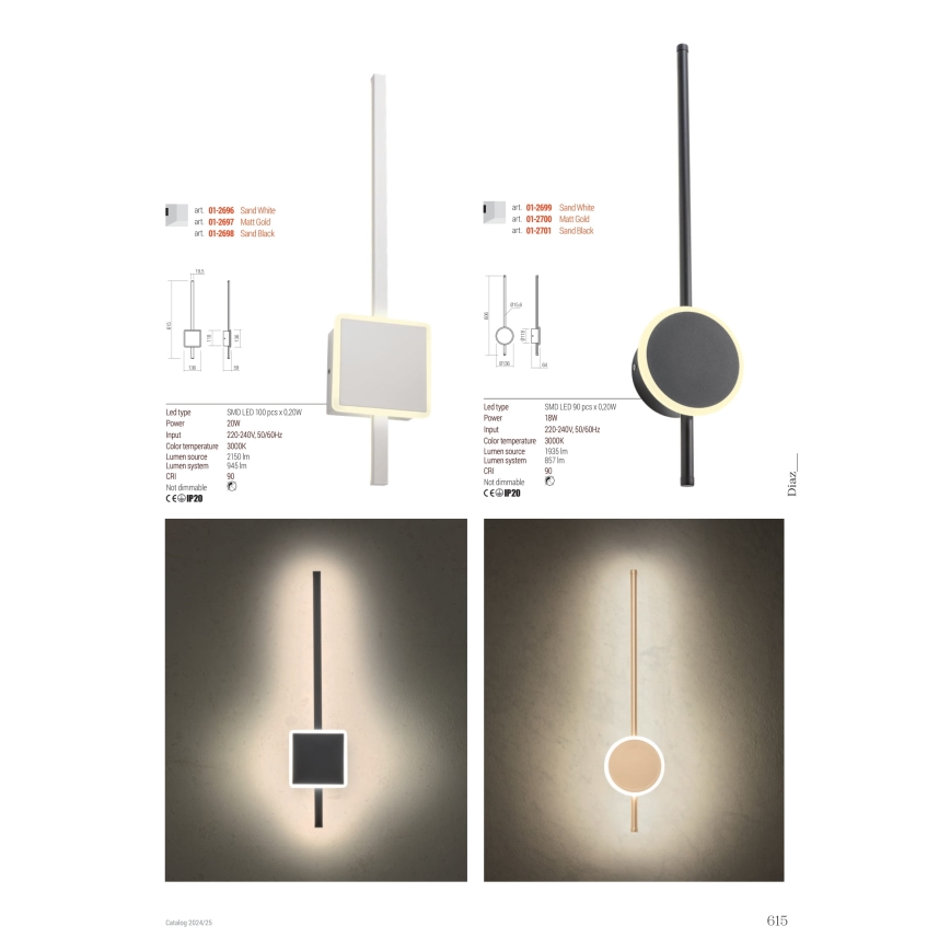 Redo 01-2701 - LED Seinavalgusti DIAZ LED/18W/230V CRI 90 must