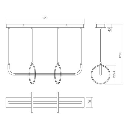 Redo 01-2705 - LED-lühter kaablil OLIMP LED/40W/230V 3000/4000/6500K must