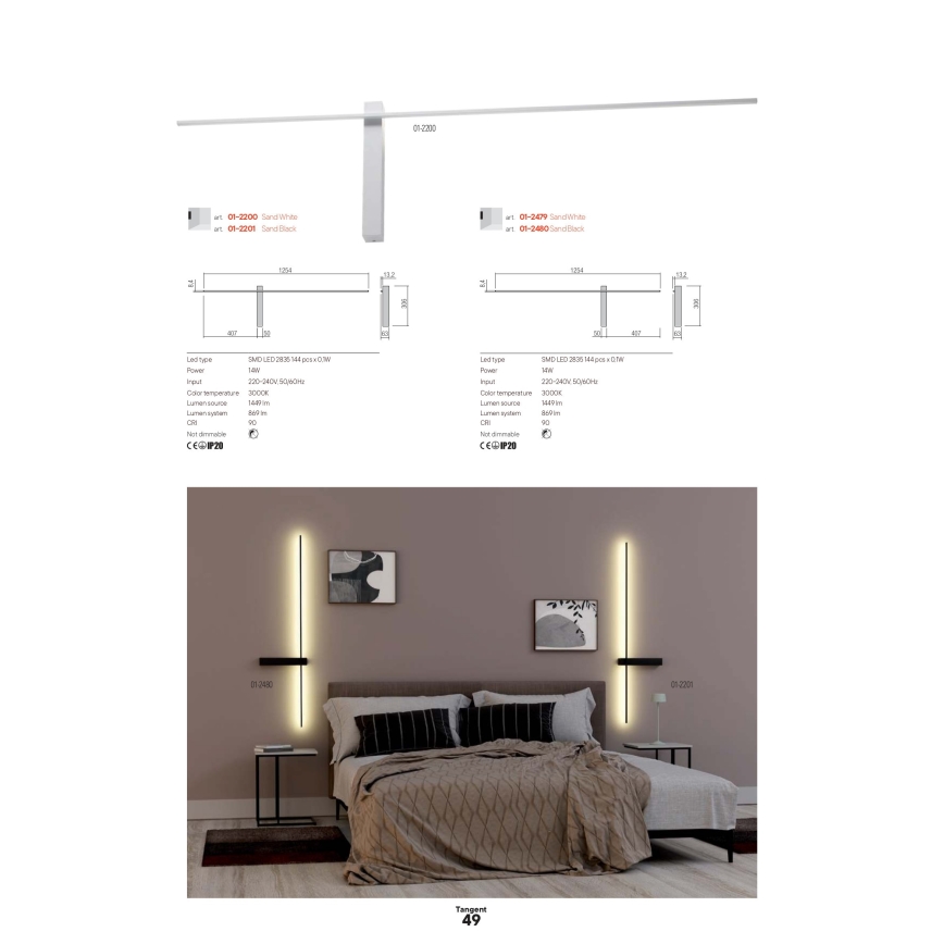 Redo 01-2744 - LED seinavalgusti TANGENT LED/13W/230V CRI 90 valge