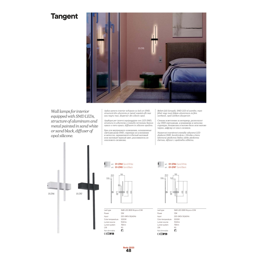 Redo 01-2745 - LED seinavalgusti TANGENT LED/13W/230V CRI 90 must