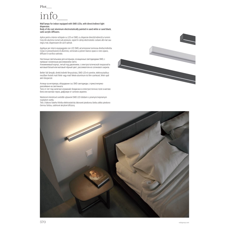 Redo 01-2762 - LED-seinavalgusti PLOT LED/21W/230V 60 cm valge